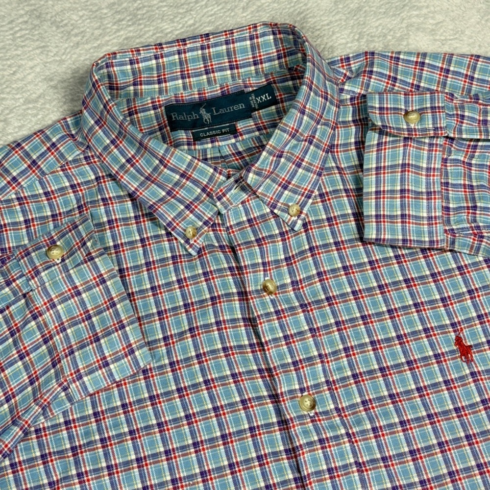 Ralph Lauren Button Down Mens XXL Blue Red Plaid Classic Fit Long Sleeve Shirt